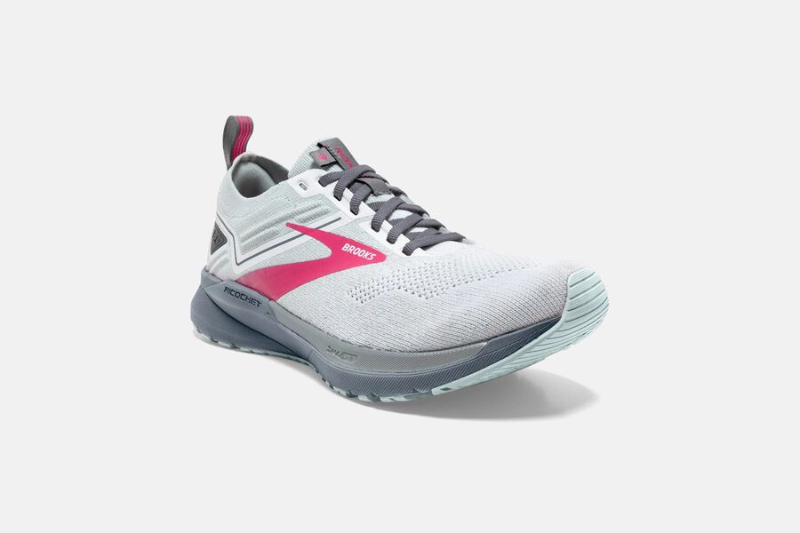 Brooks Running Shoes Womens White/Pink - Ricochet 3 Road - 4318-VIXML